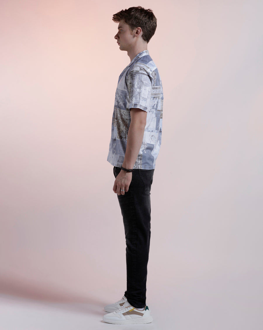 Blue Poly Half Sleeve Casual Shirt
