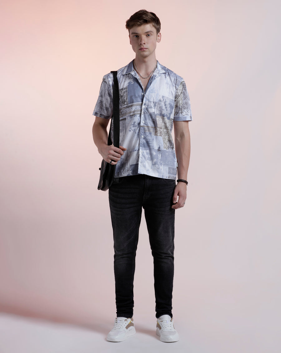 Blue Poly Half Sleeve Casual Shirt