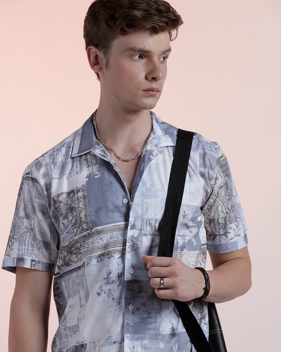 Blue Poly Half Sleeve Casual Shirt