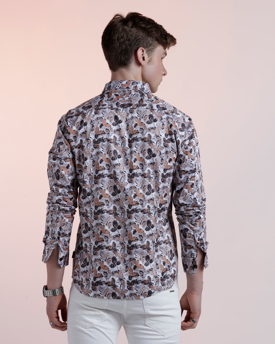 White Black Aop Regular Fit Shirt