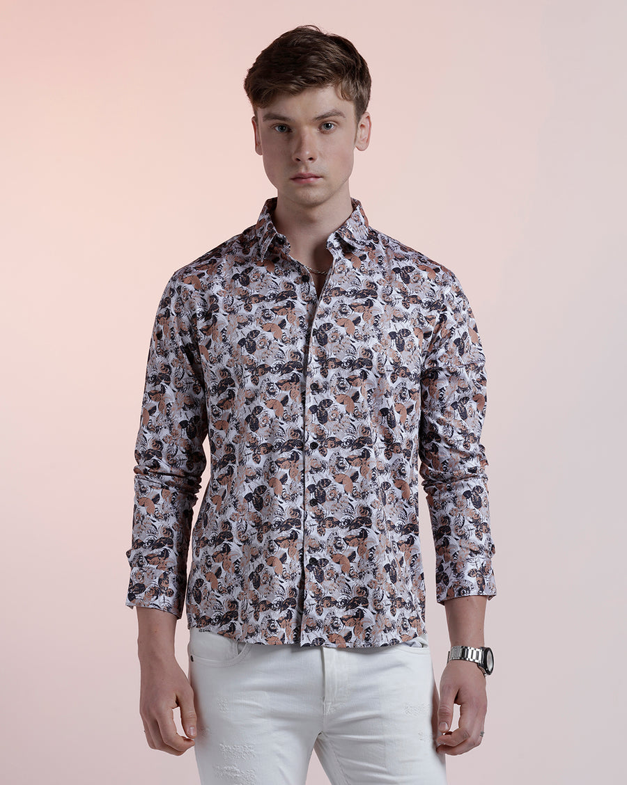 White Black Aop Regular Fit Shirt