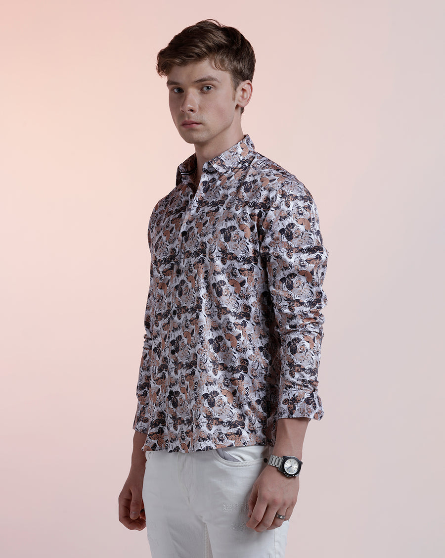 White Black Aop Regular Fit Shirt