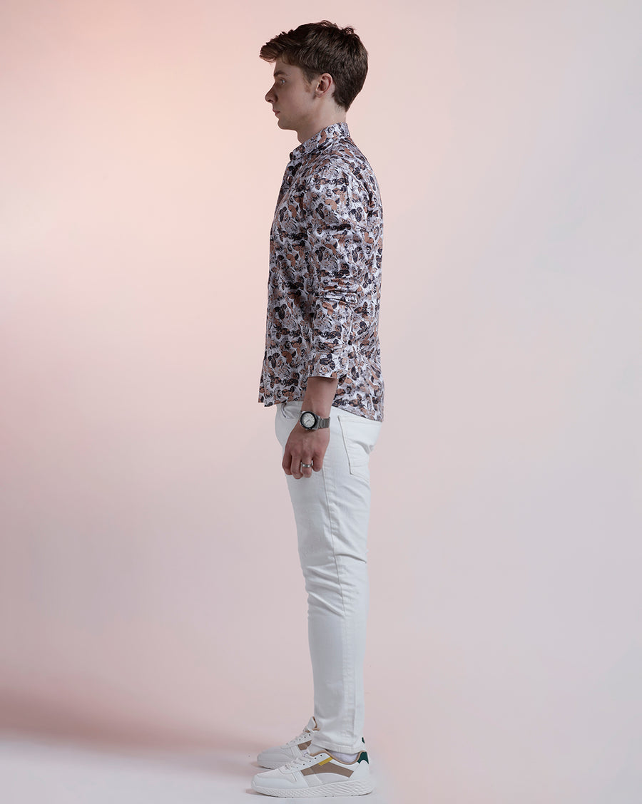 White Black Aop Regular Fit Shirt