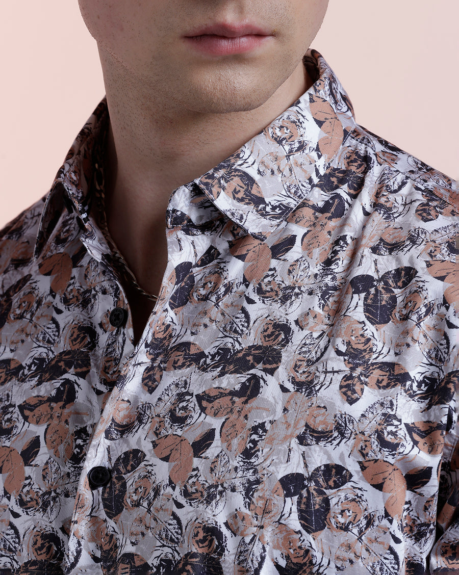 White Black Aop Regular Fit Shirt