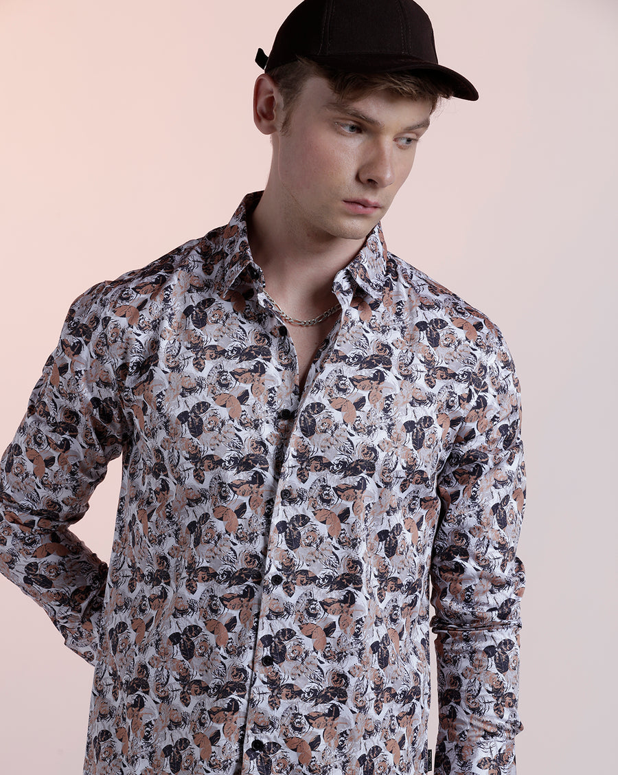 White Black Aop Regular Fit Shirt