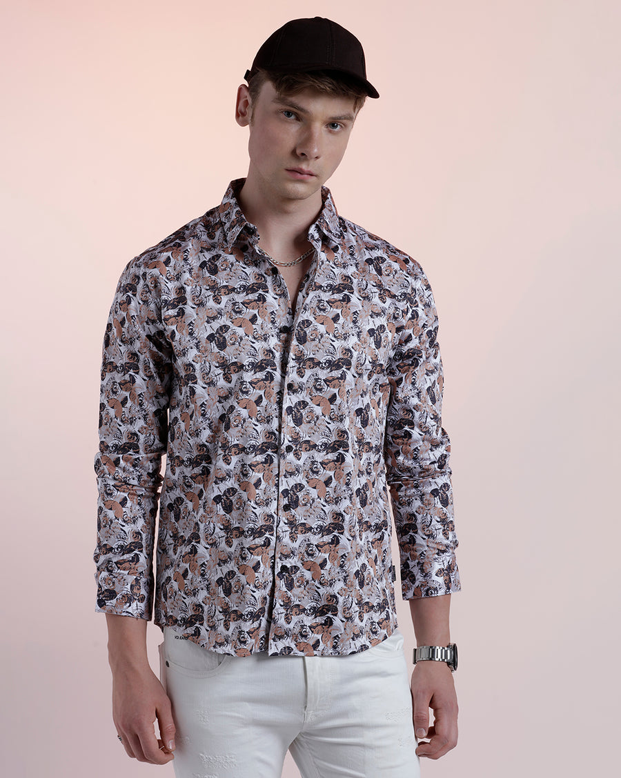 White Black Aop Regular Fit Shirt