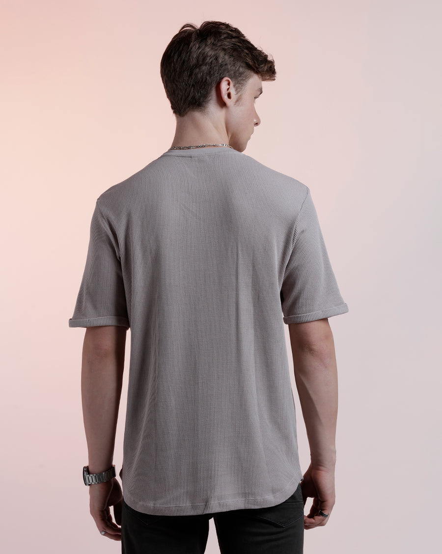 Men Waffle Solid  Regular Fit Casual T-Shirt