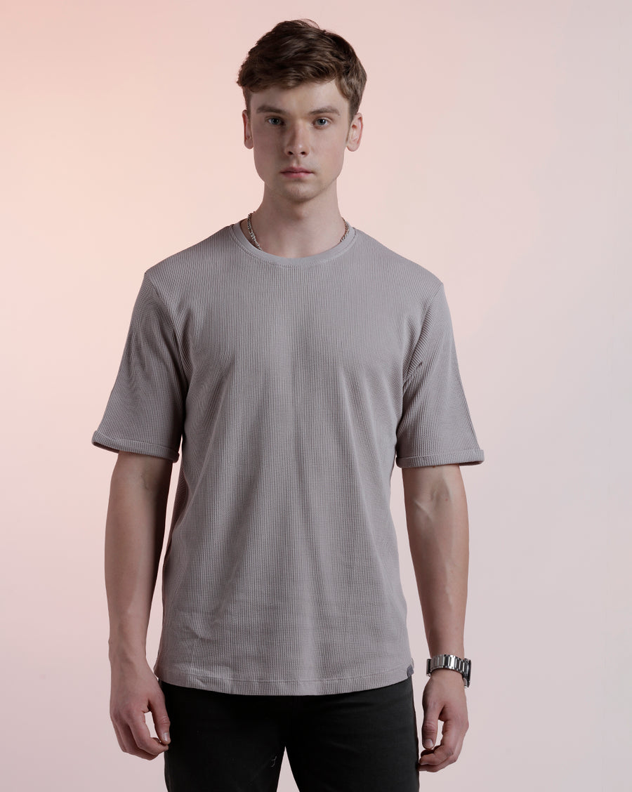Men Waffle Solid  Regular Fit Casual T-Shirt