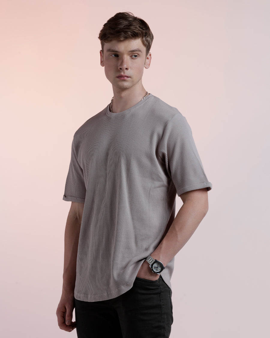 Men Waffle Solid  Regular Fit Casual T-Shirt