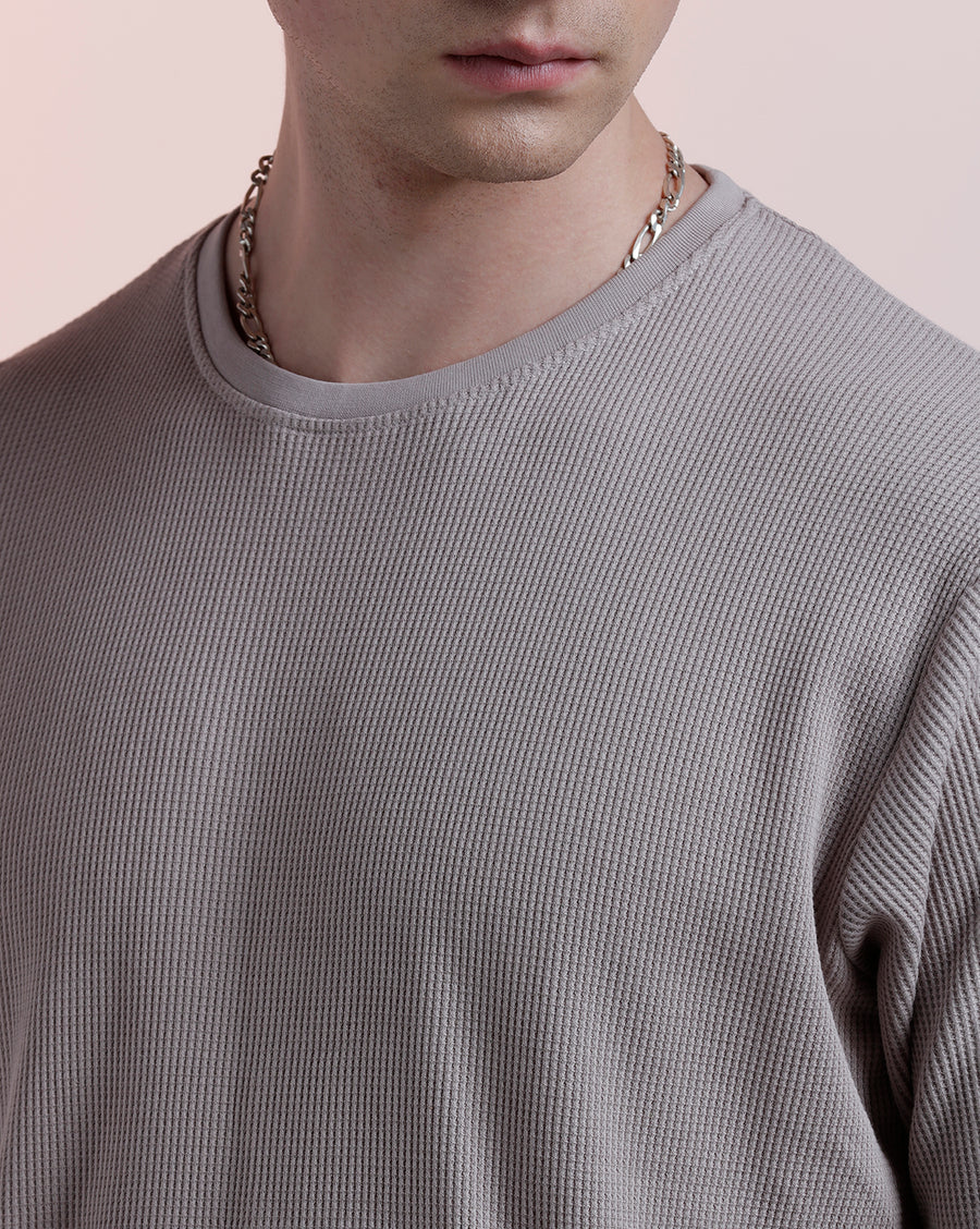 Men Waffle Solid  Regular Fit Casual T-Shirt