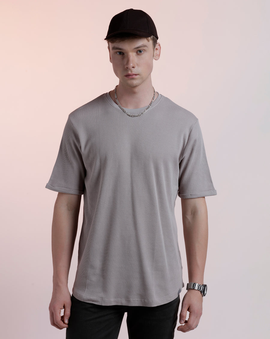 Men Waffle Solid  Regular Fit Casual T-Shirt