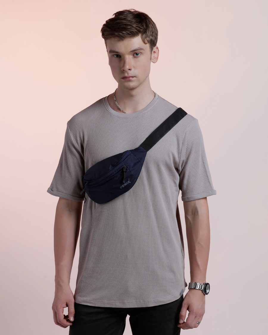 Men Waffle Solid  Regular Fit Casual T-Shirt