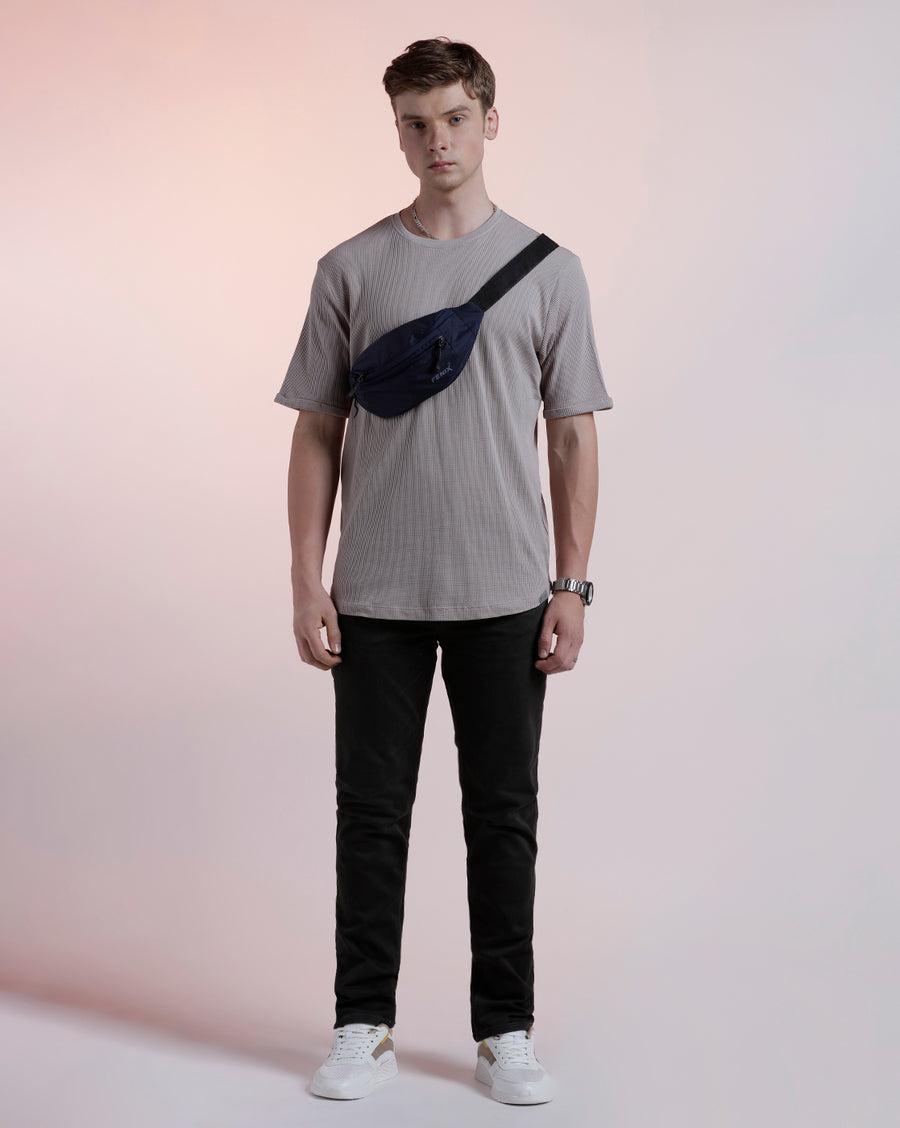 Men Waffle Solid  Regular Fit Casual T-Shirt