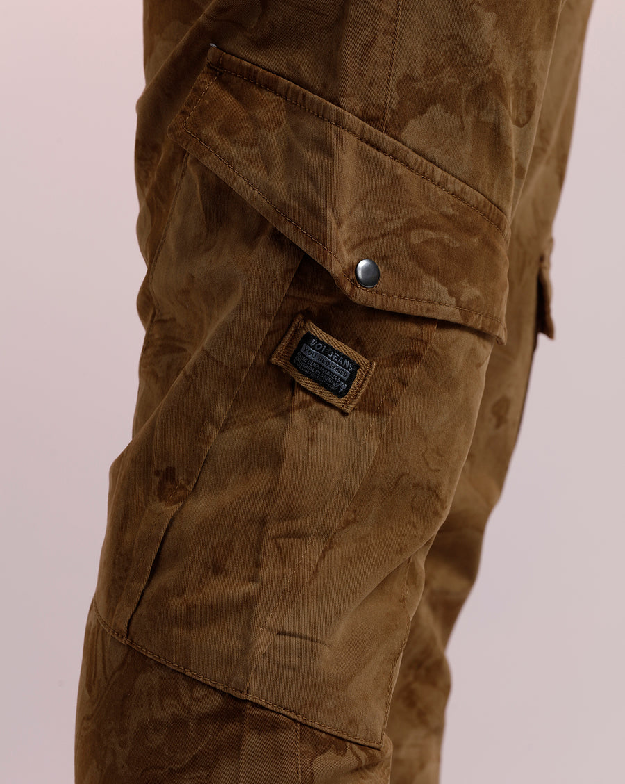 Voi Jeans Mens Khaki Printed Mid-Rise Cotton Jeans