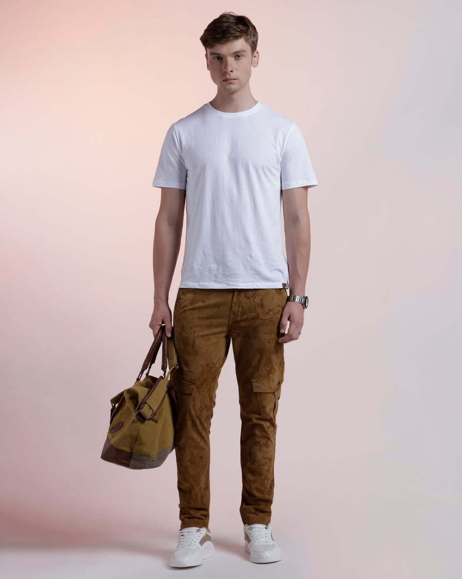 Voi Jeans Mens Khaki Printed Mid-Rise Cotton Jeans