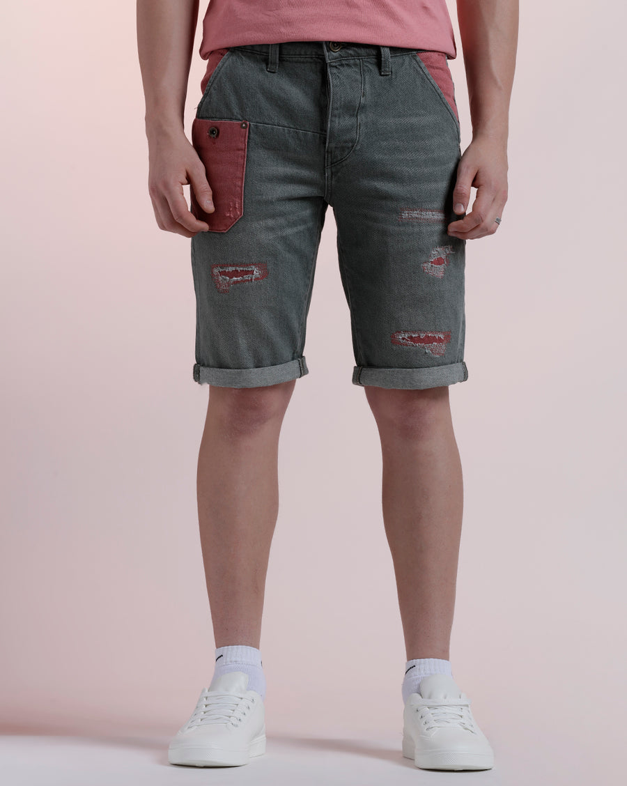 Olive Regular Fit Denim Short