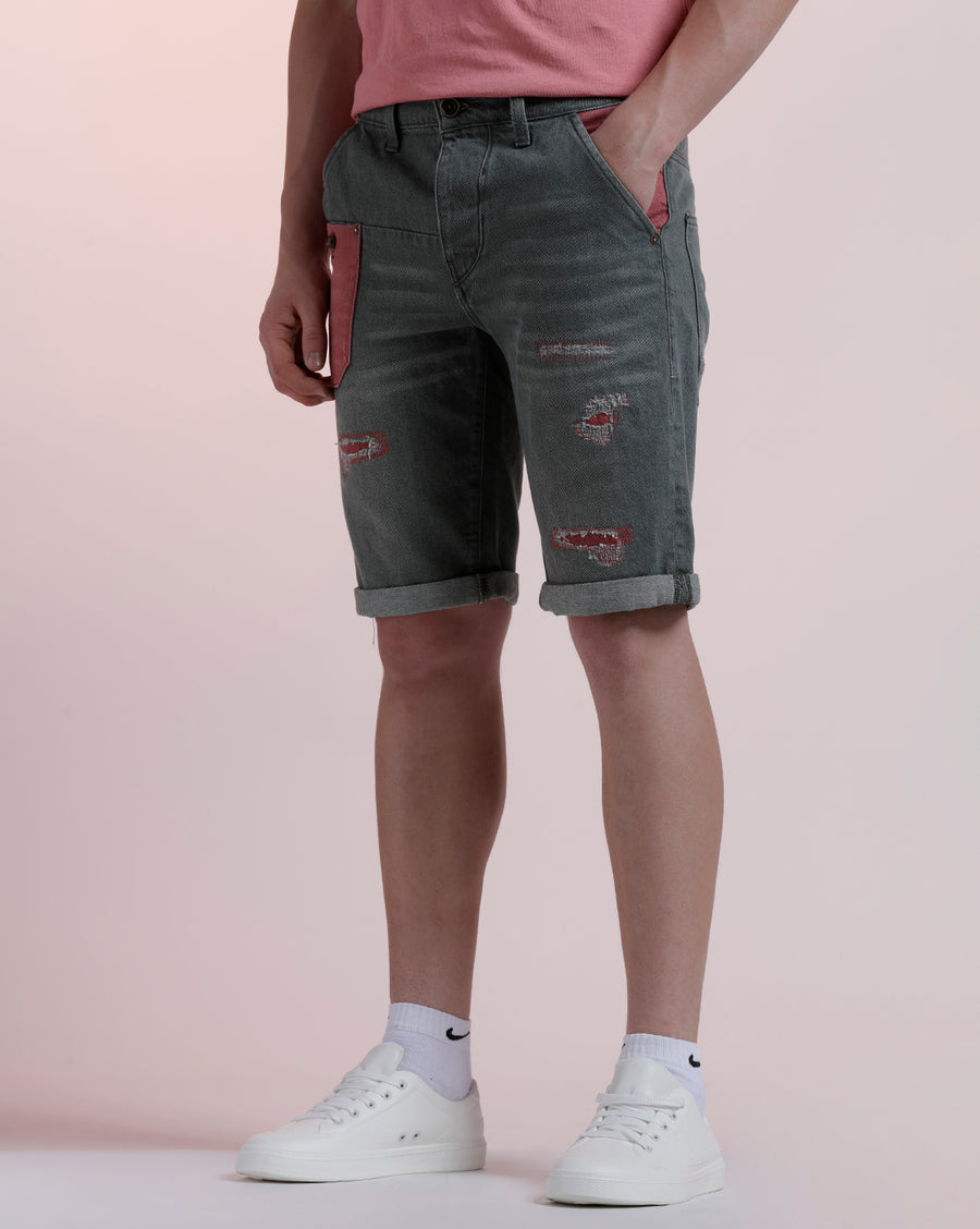 Olive Regular Fit Denim Short