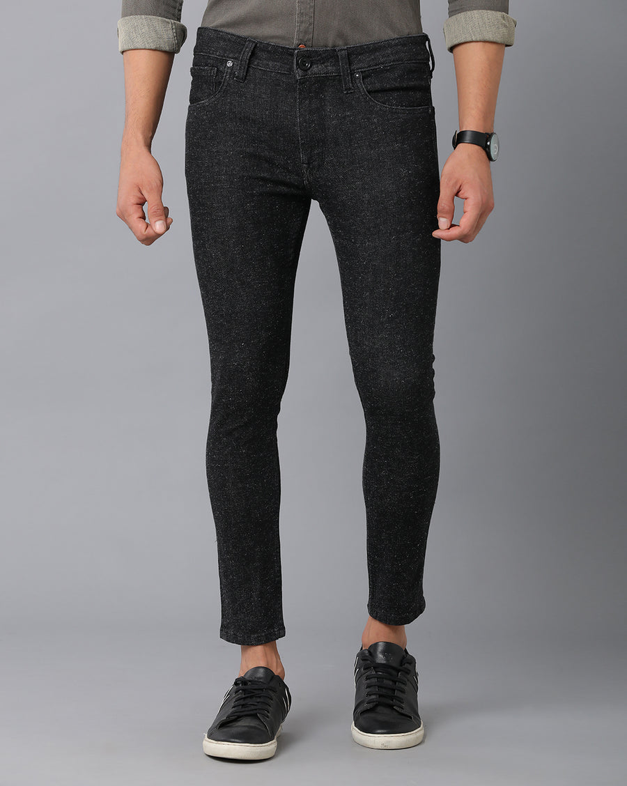 Voi Men Black Track Skinny Cropped Fit Jeans