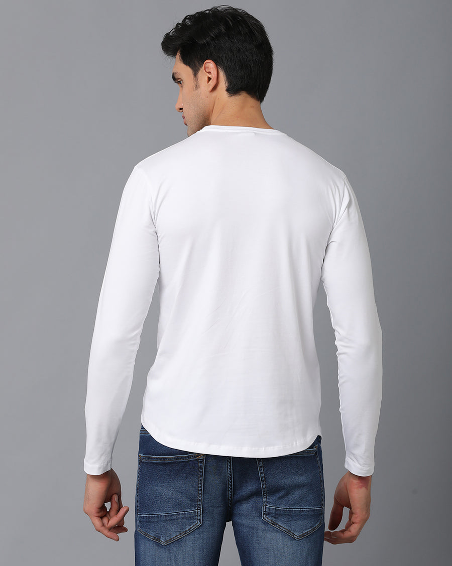 VOI Jeans Men's Plain White Cotton Lycra Single Jersey Round Neck T-Shirt