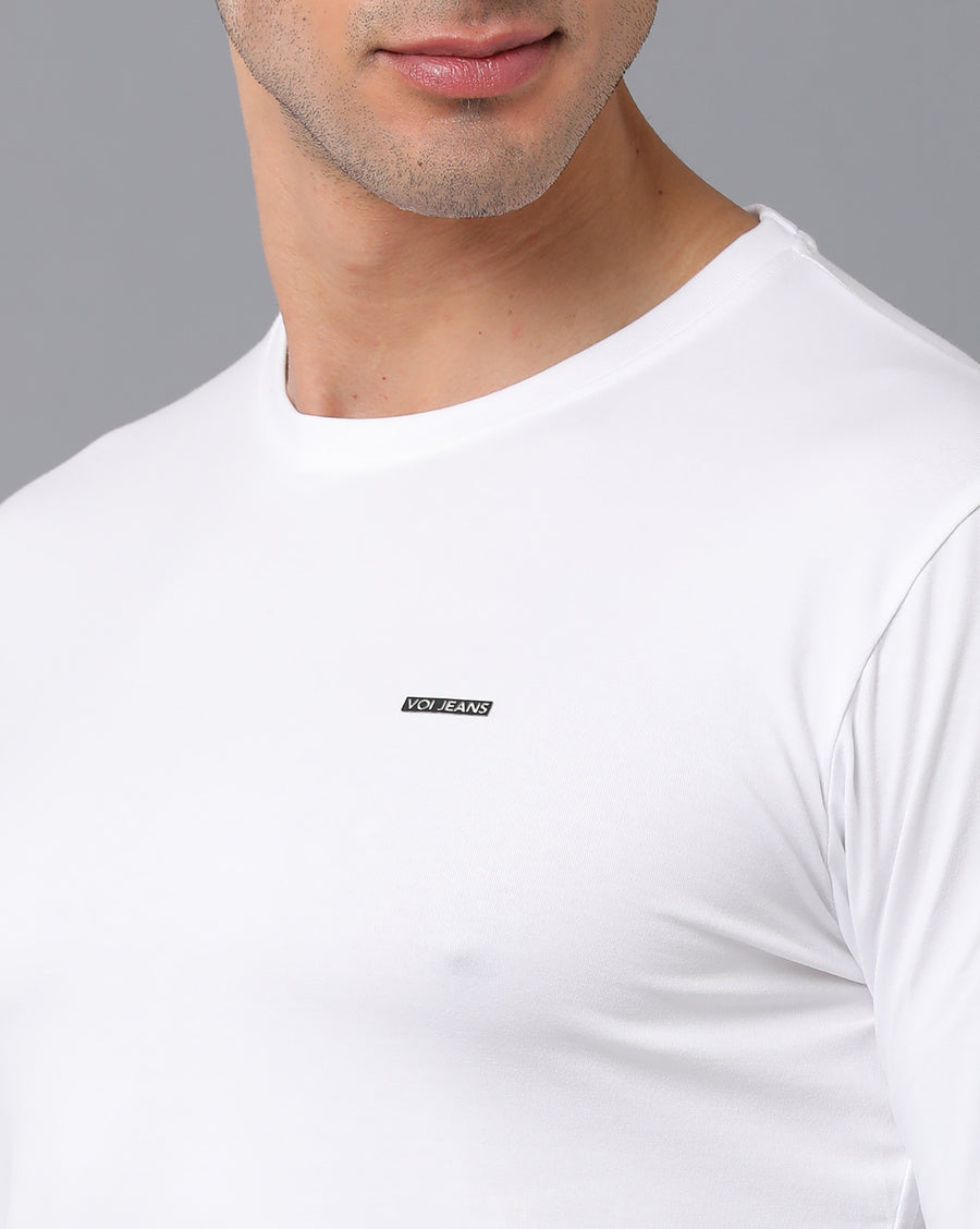 VOI Jeans Men's Plain White Cotton Lycra Single Jersey Round Neck T-Shirt