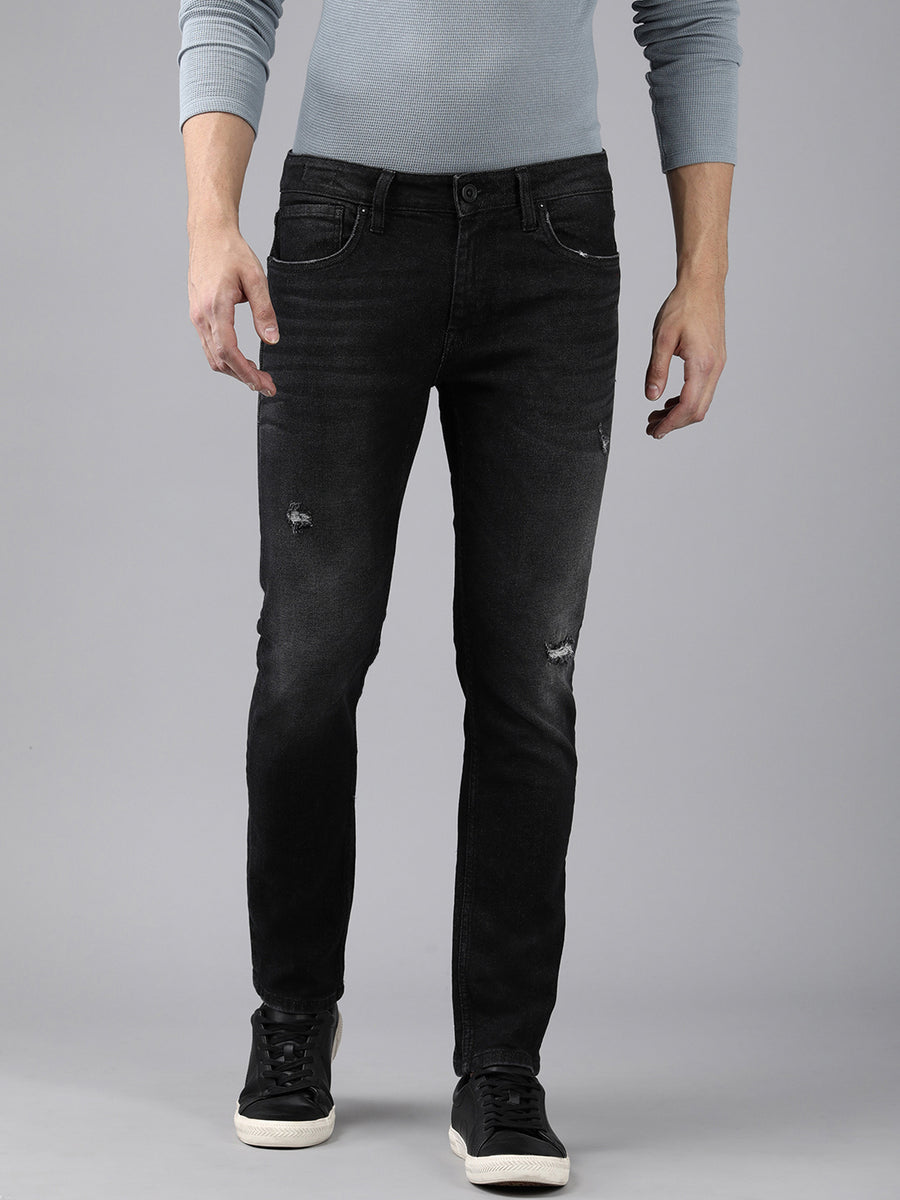 Voi Men Black Track Skinny Fit Jeans