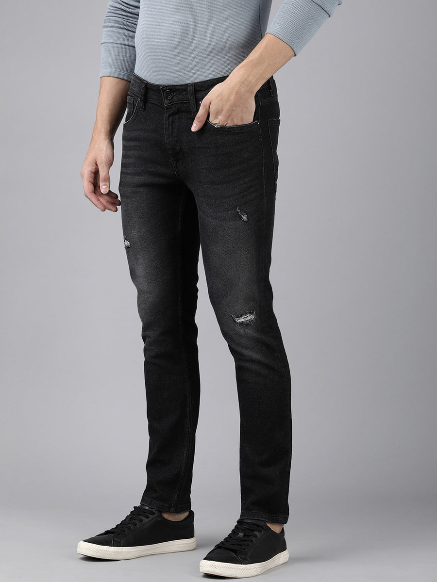 Voi Men Black Track Skinny Fit Jeans