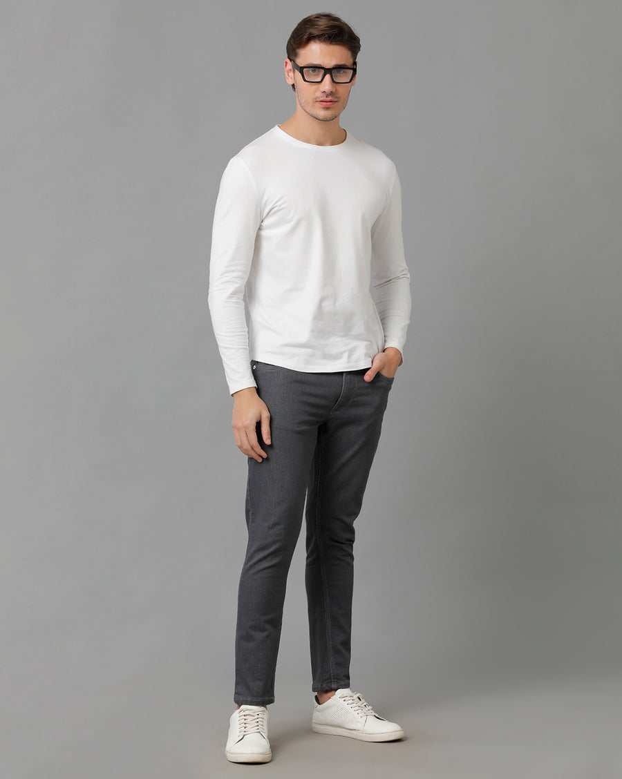 Voi Men Grey Track Skinny Cropped Fit Jeans