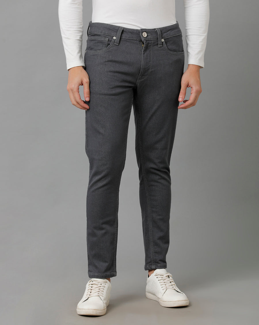 Voi Men Grey Track Skinny Cropped Fit Jeans