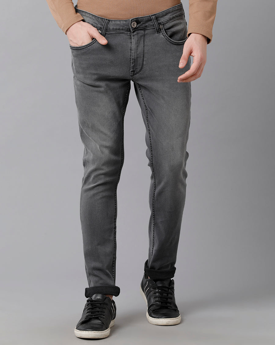 VOI Jeans Men's Solid Grey Cotton Blended Skinny Fit Jeans