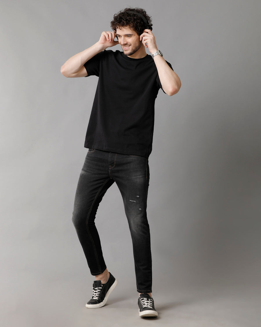 Black Track Cropped Skinny Jeans