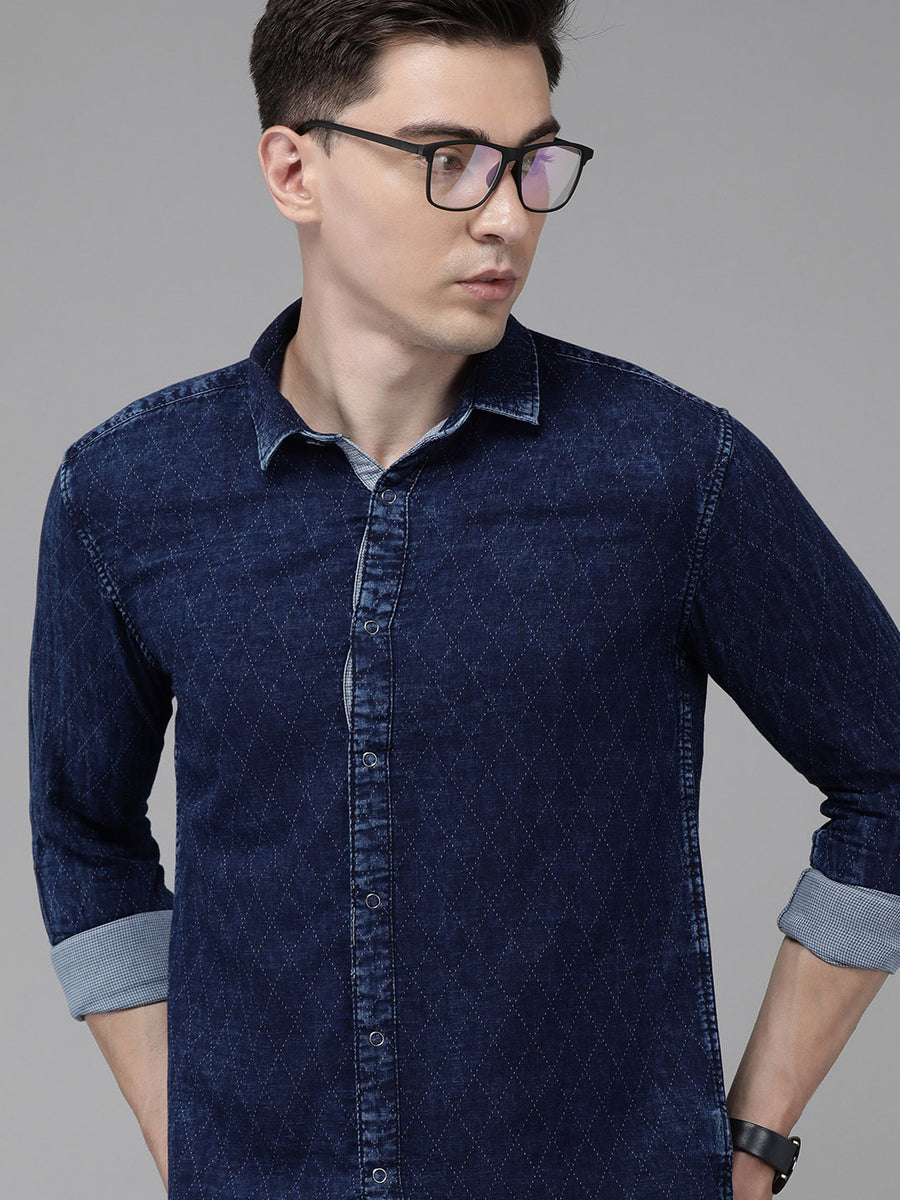 Men Quilt Slim Fit Casual Shirt