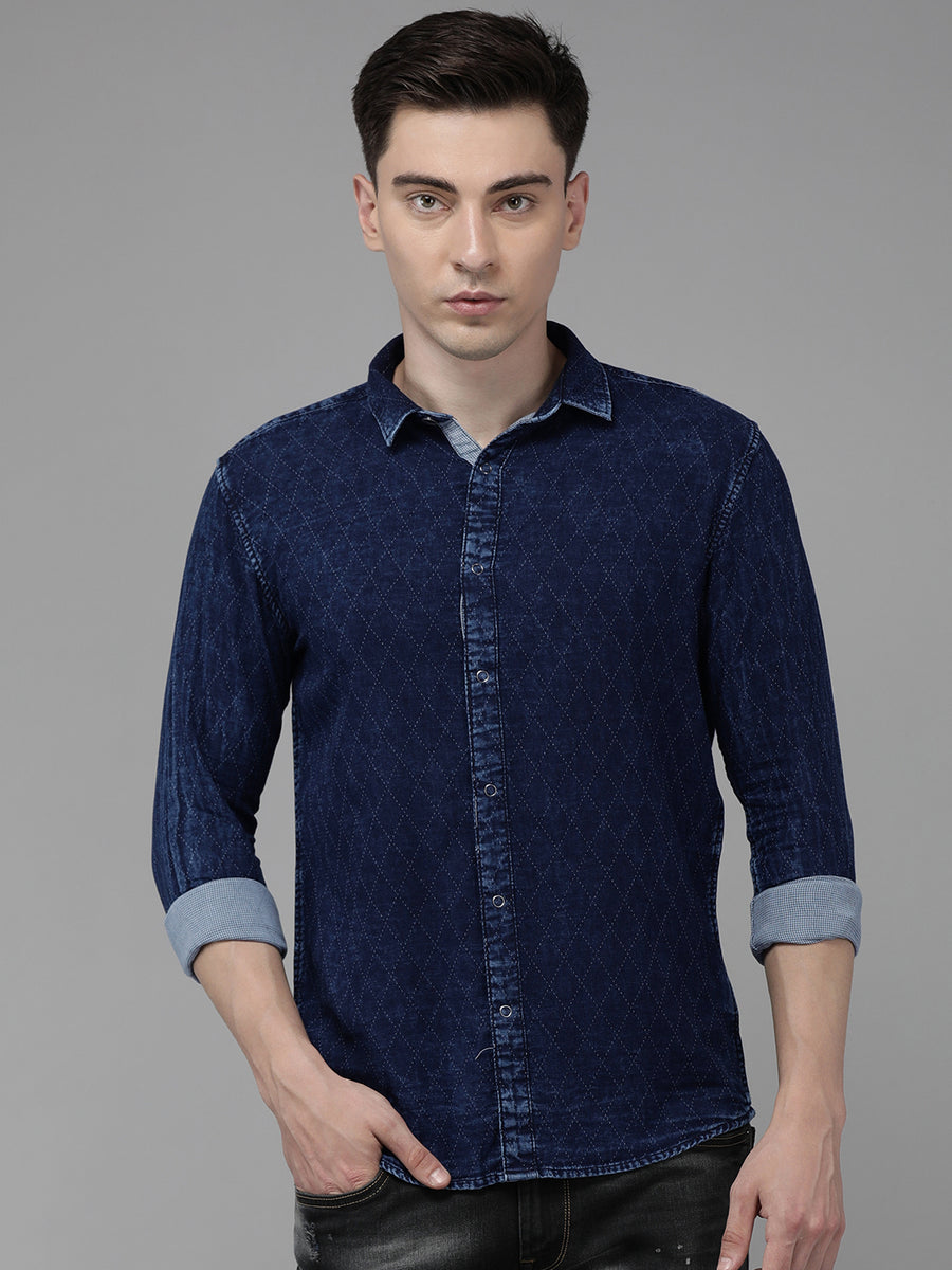 Men Quilt Slim Fit Casual Shirt