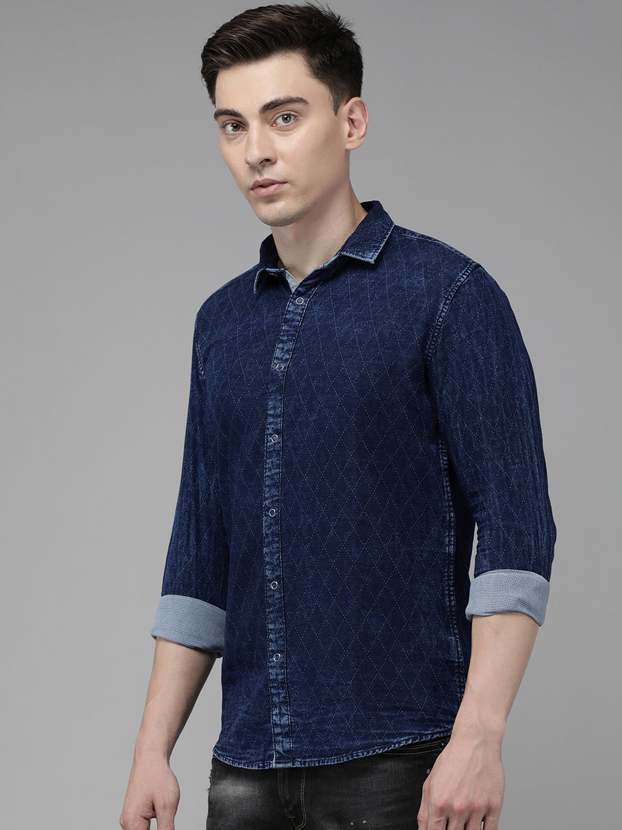Men Quilt Slim Fit Casual Shirt