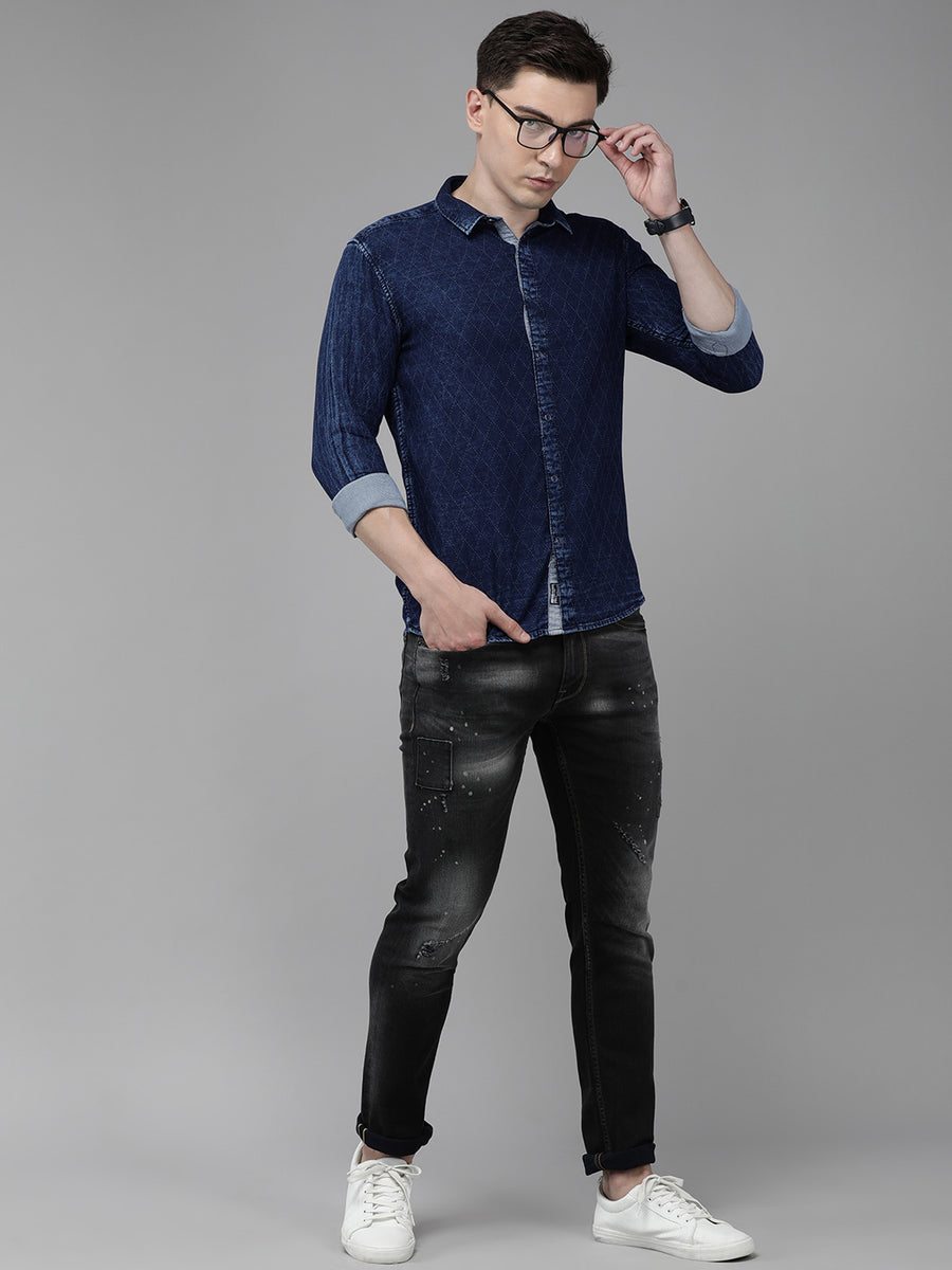 Men Quilt Slim Fit Casual Shirt