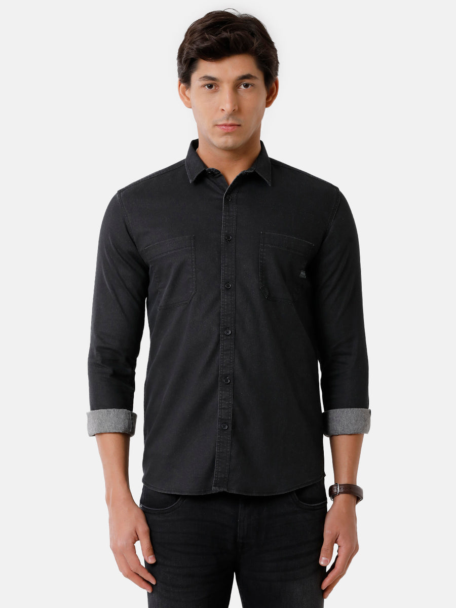 Men Solid Slim Fit Casual Denim Shirt