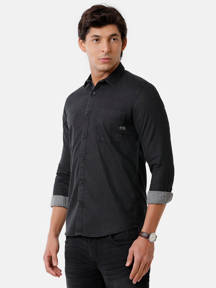Men Solid Slim Fit Casual Denim Shirt