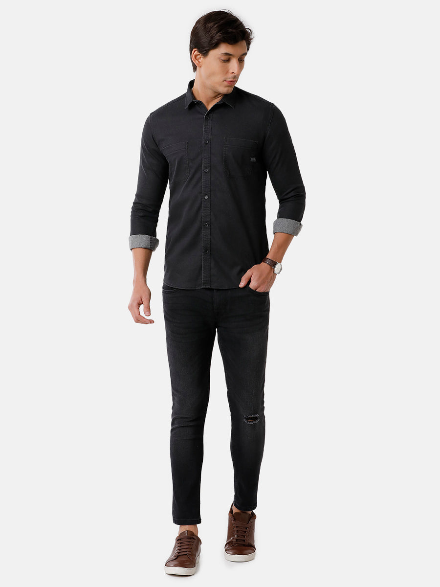 Men Solid Slim Fit Casual Denim Shirt