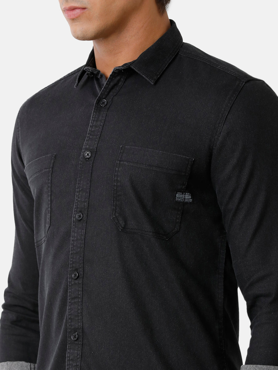 Men Solid Slim Fit Casual Denim Shirt