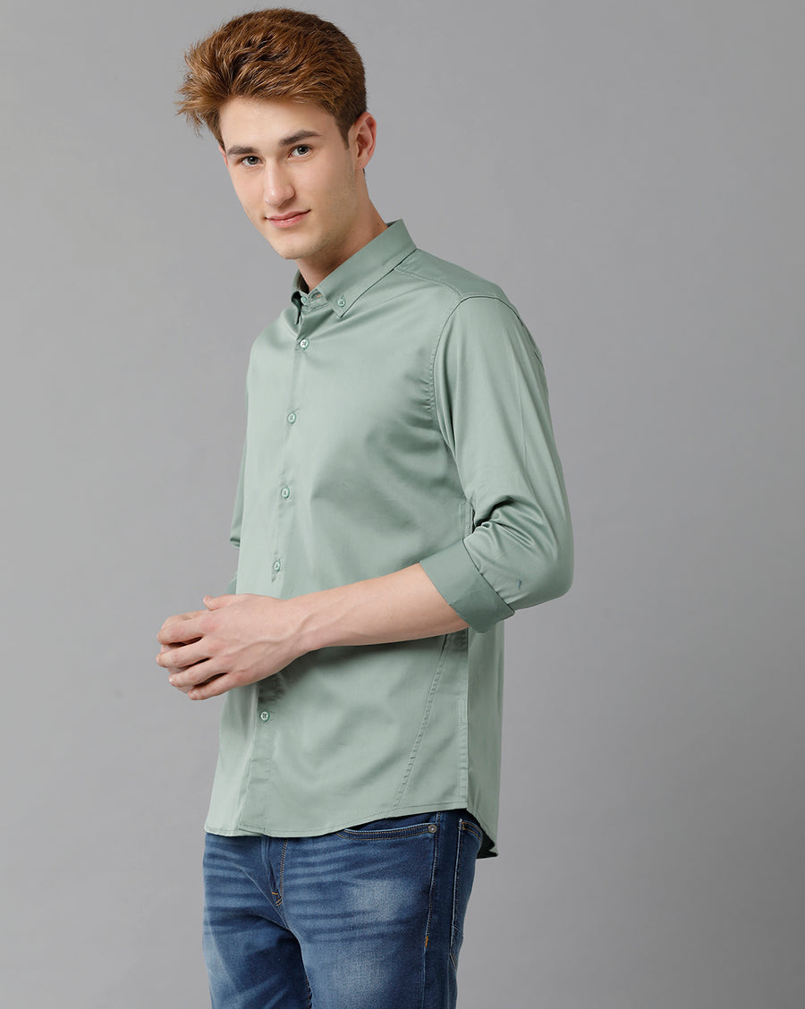 VOI Jeans Men's Solid Lt Green Slim Fit Shirt