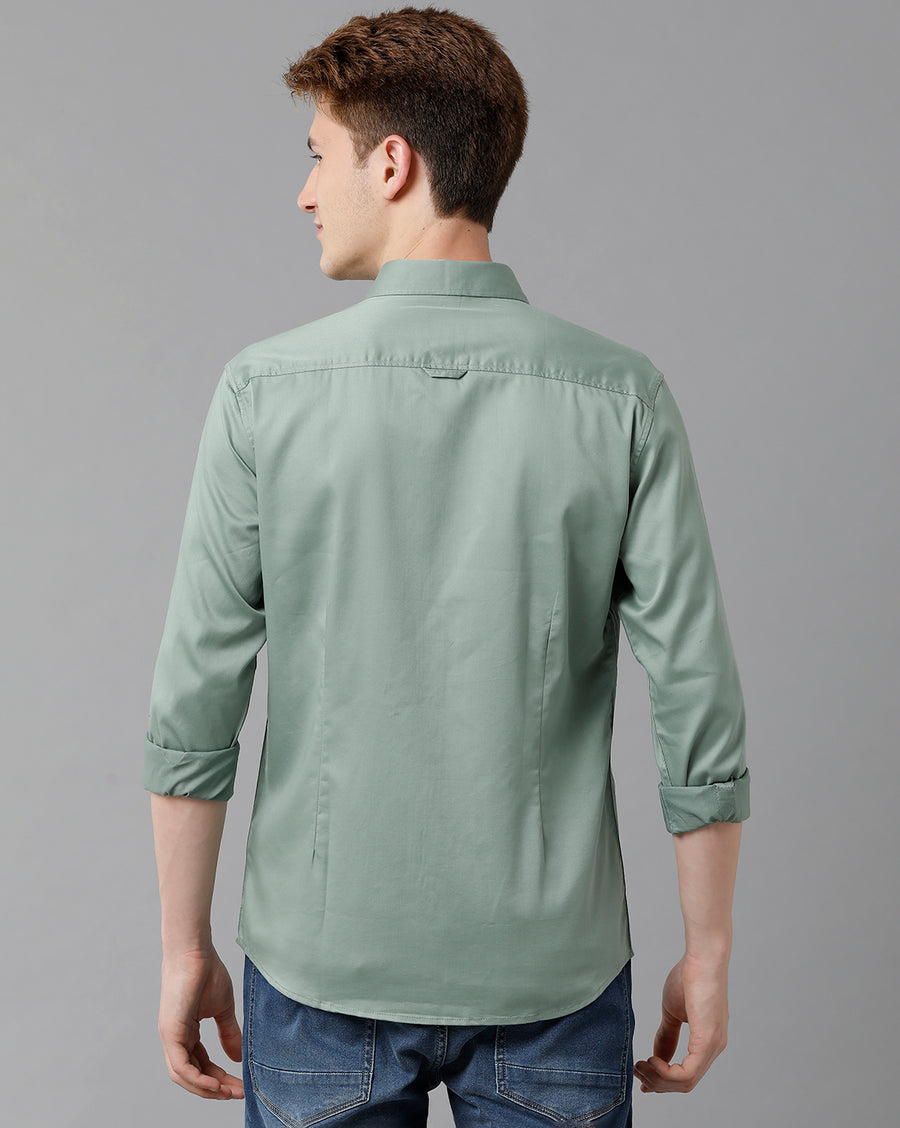 VOI Jeans Men's Solid Lt Green Slim Fit Shirt