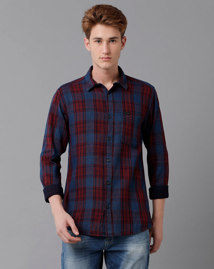 VOI Jeans Men's Indigo Red Checked Slim Fit Shirt