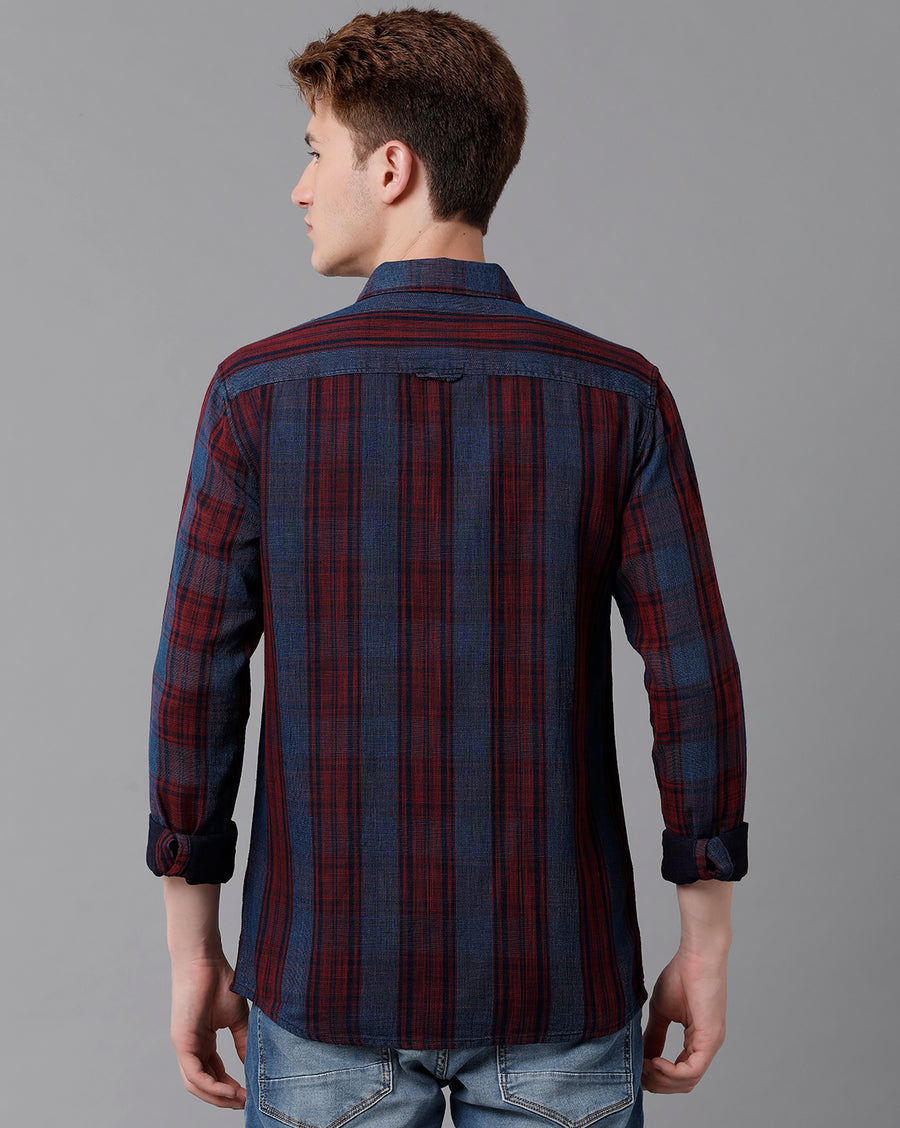 VOI Jeans Men's Indigo Red Checked Slim Fit Shirt