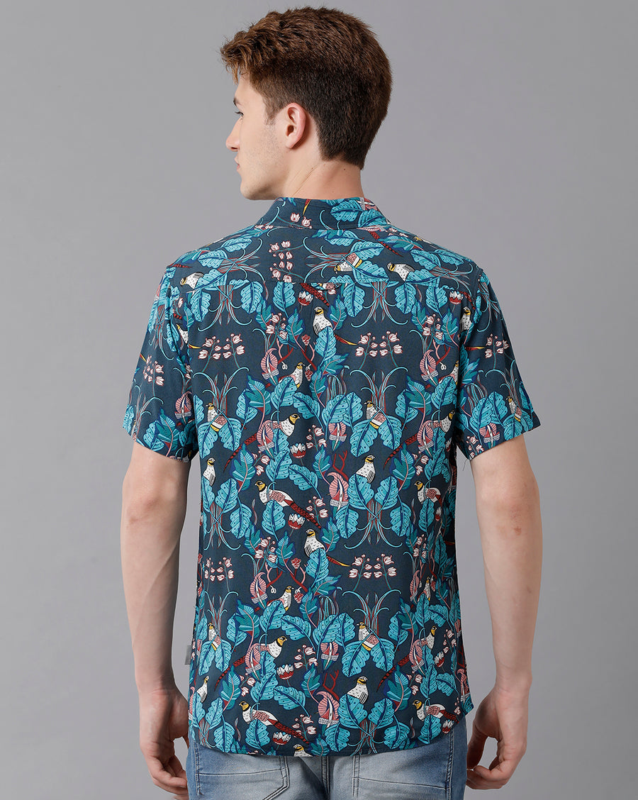 VOI Jeans Men's Printted Blue Slim Fit Shirt
