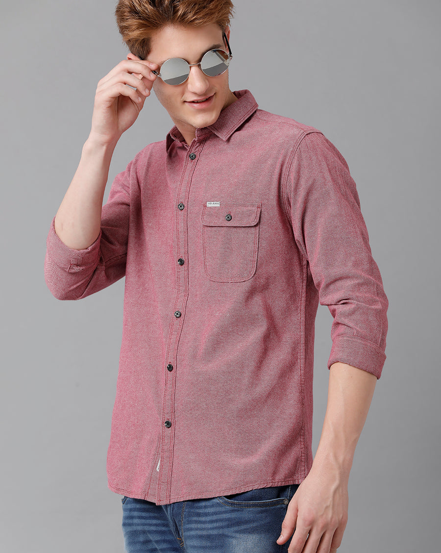 VOI Jeans Men's Solid Red Slim Fit Shirt