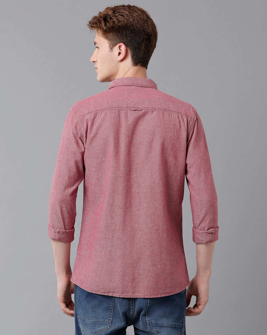 VOI Jeans Men's Solid Red Slim Fit Shirt