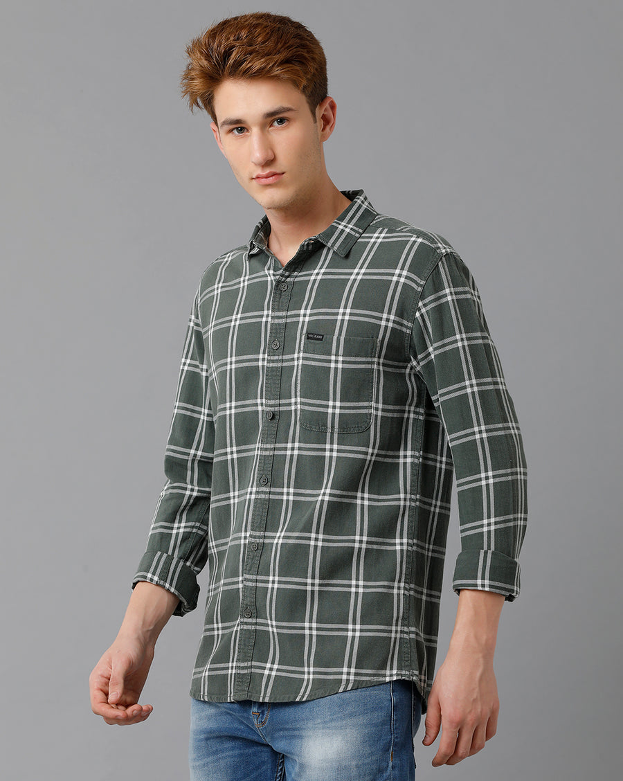 VOI Jeans Men's Green Checked Slim Fit Shirt