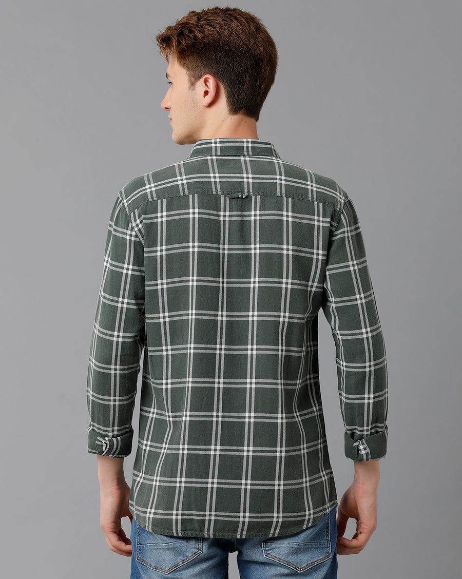 VOI Jeans Men's Green Checked Slim Fit Shirt