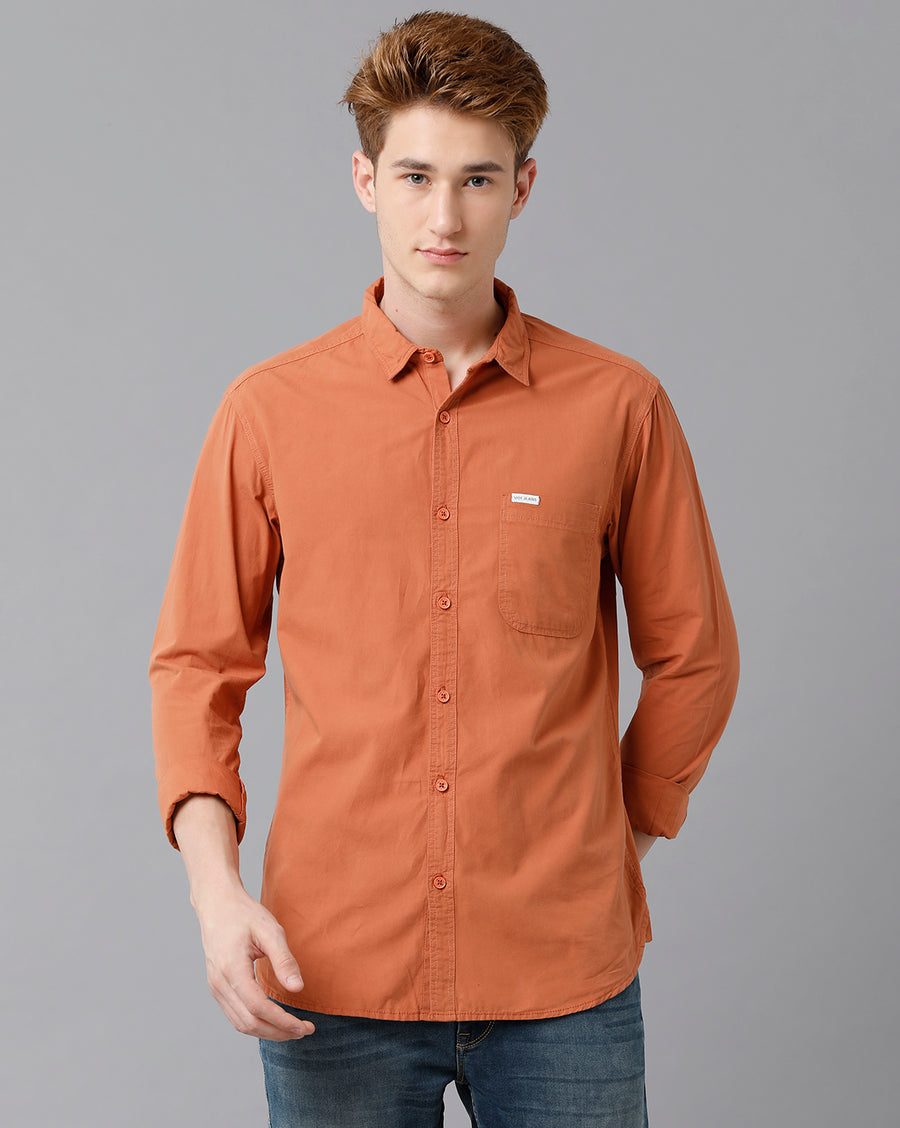 VOI Jeans Men's Solid Rust Cotton Slim Fit Shirt