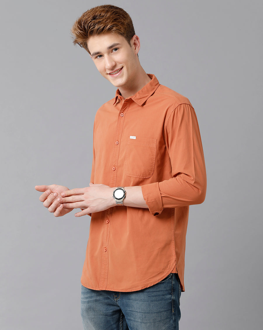VOI Jeans Men's Solid Rust Cotton Slim Fit Shirt