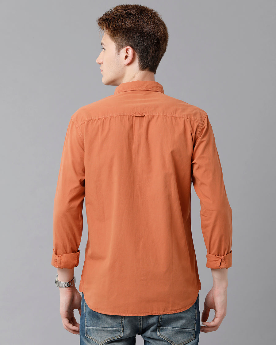 VOI Jeans Men's Solid Rust Cotton Slim Fit Shirt